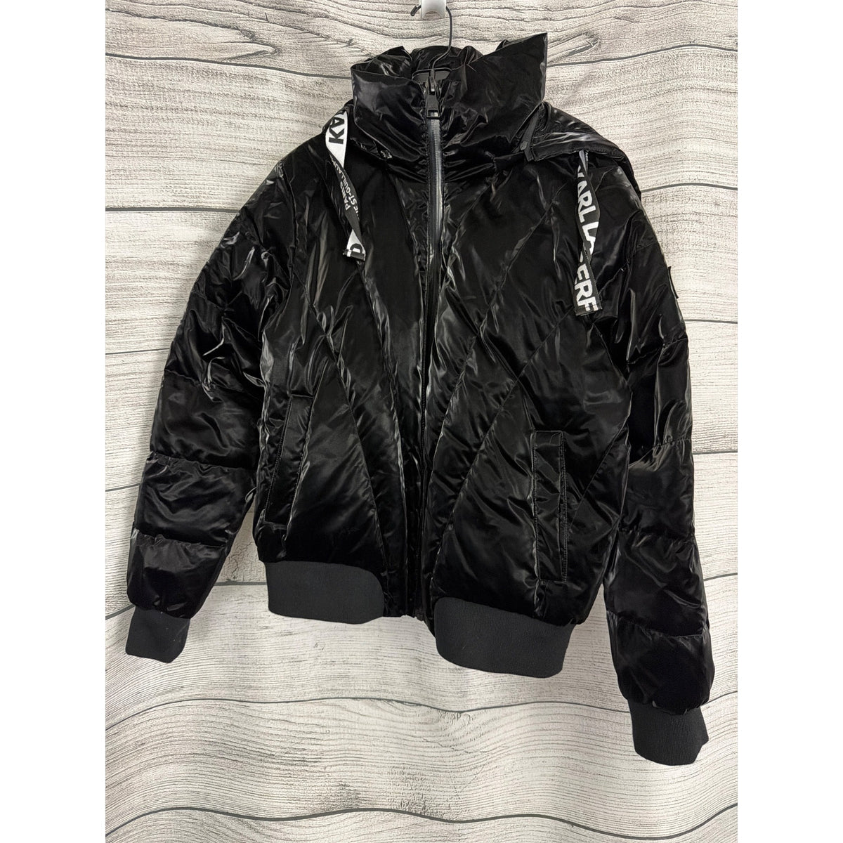 Karl Lagerfeld Black Puffer Jacket With Hood Size M