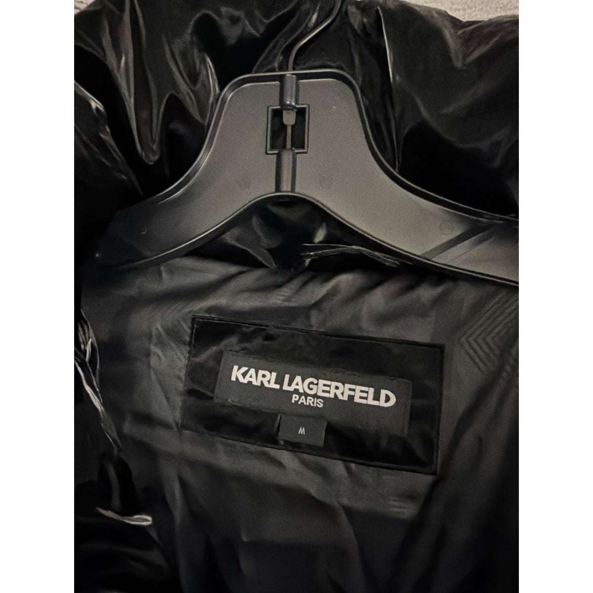 Karl Lagerfeld Black Puffer Jacket With Hood Size M