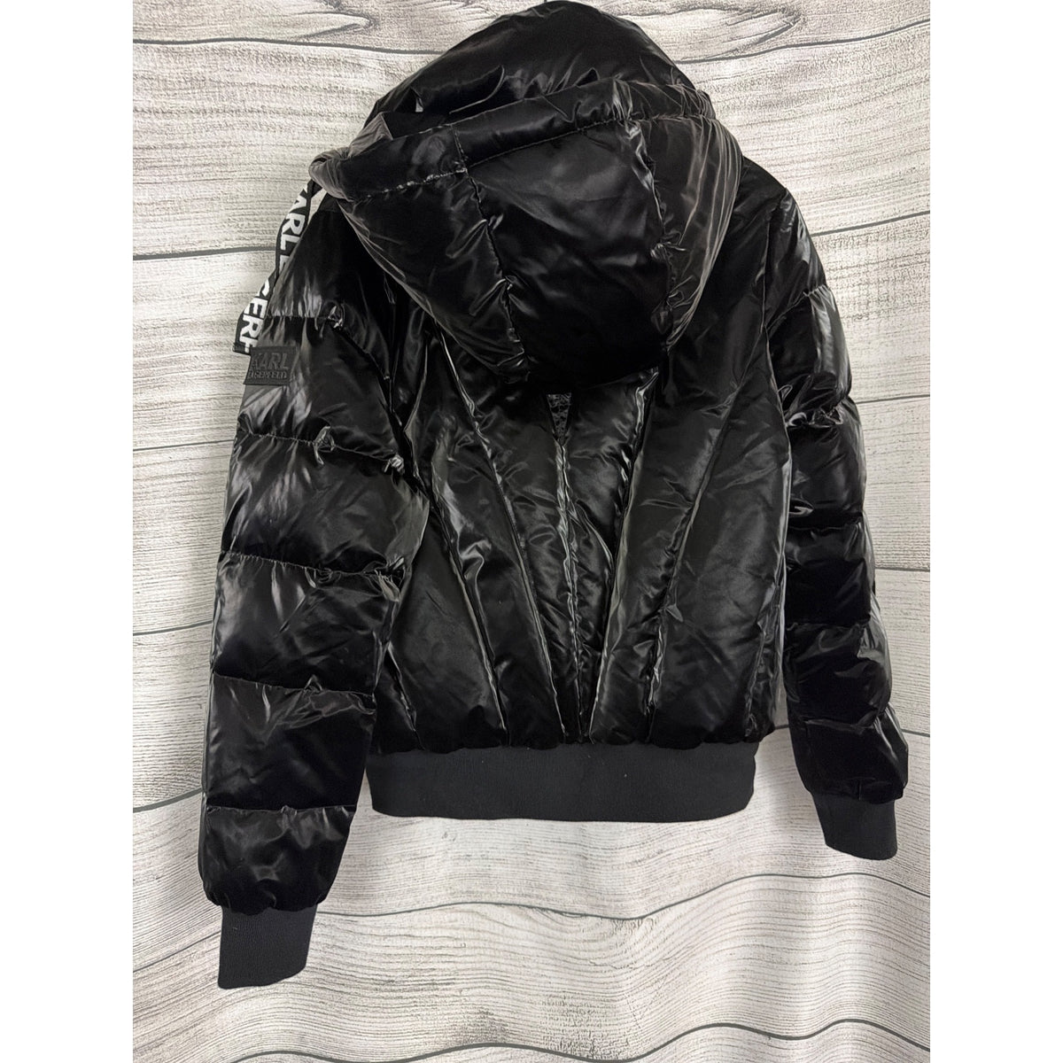 Karl Lagerfeld Black Puffer Jacket With Hood Size M