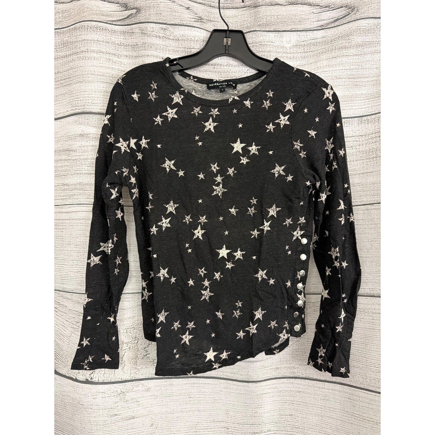 Generation Love Black Star Print Long Sleeve Top With Side Button Detail Size S