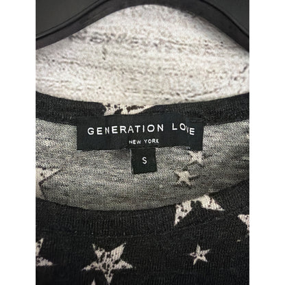 Generation Love Black Star Print Long Sleeve Top With Side Button Detail Size S