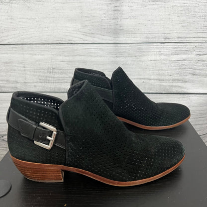Sam EdelmanBlack Perforated Suede Ankle Boots With Buckle Straps, Size 6.5