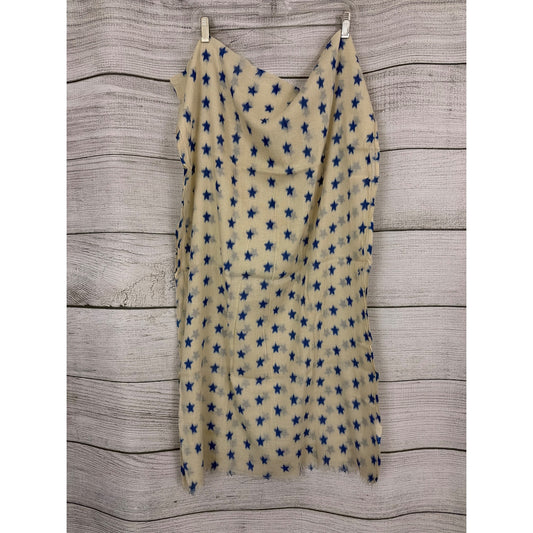 Torrente Cream & Blue Star Pattern Scarf With Fringe Edges