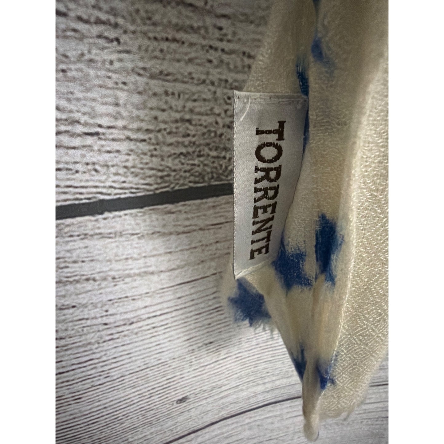 Torrente Cream & Blue Star Pattern Scarf With Fringe Edges