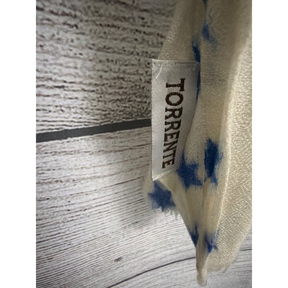 Torrente Cream & Blue Star Pattern Scarf With Fringe Edges