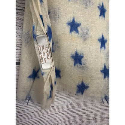 Torrente Cream & Blue Star Pattern Scarf With Fringe Edges