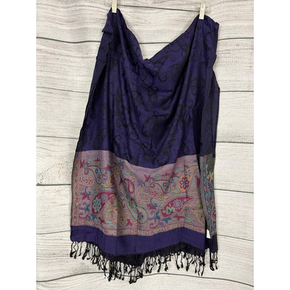 Purple Paisley Boho Wrap Shawl Scarf With Fringe