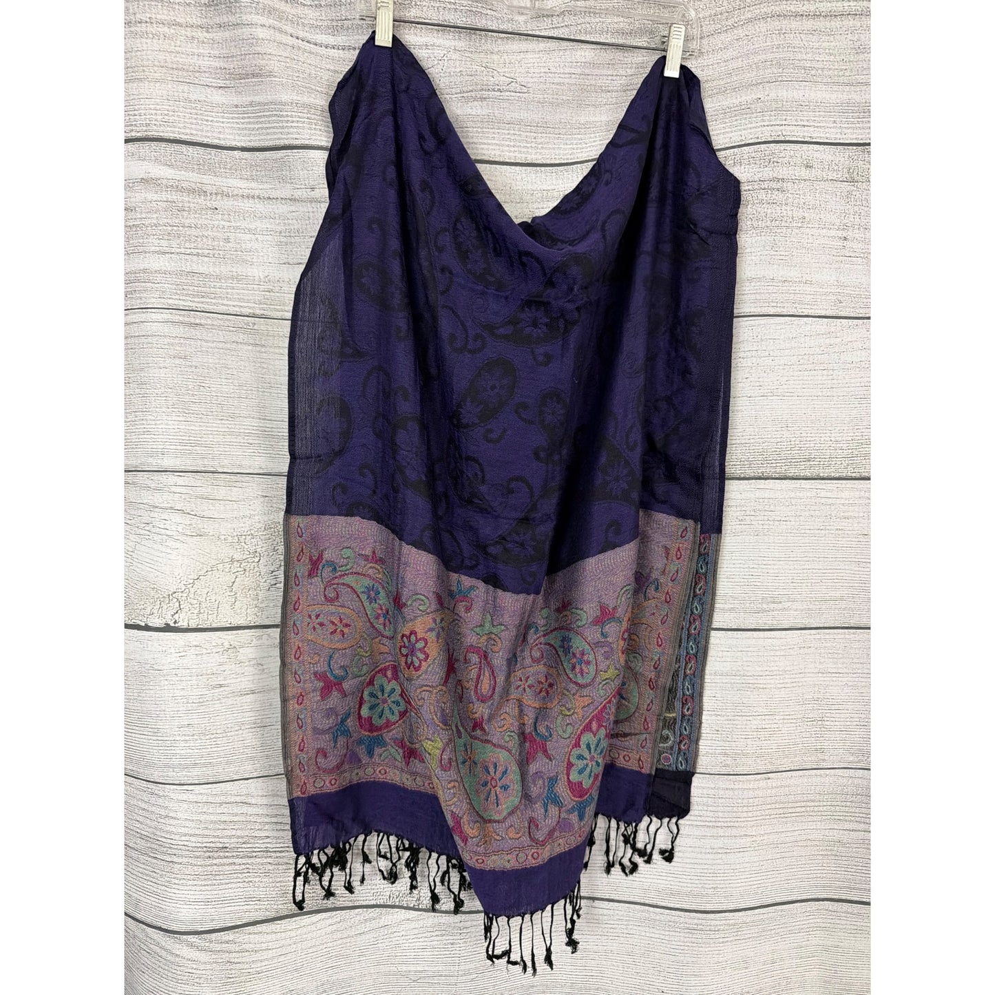 Purple Paisley Boho Wrap Shawl Scarf With Fringe