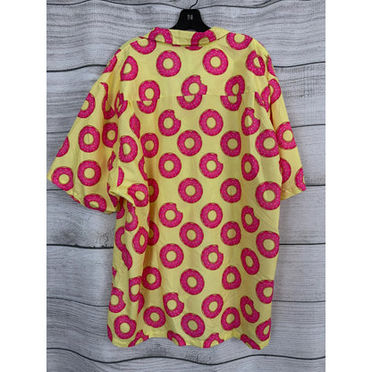 Uzzi Mens Yellow Button-Up Shirt With Pink Donut Print Size XXL