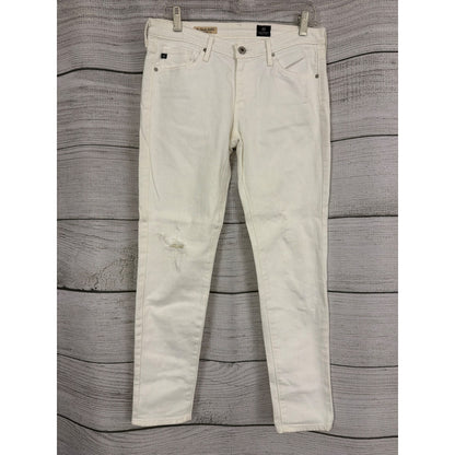 Adriano Goldschmied The Stevie Ankle Slim Straight Distressed White Jeans Size 28
