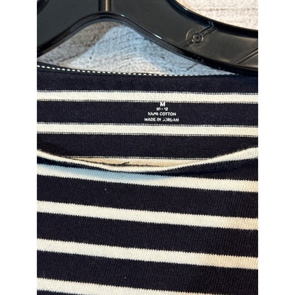 Lands End Black & White Striped 3/4 Sleeve Cotton Top Size M