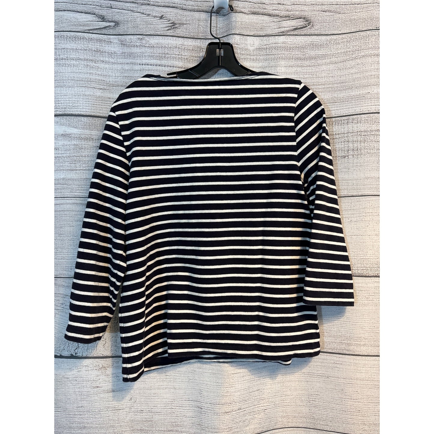 Lands End Black & White Striped 3/4 Sleeve Cotton Top Size M