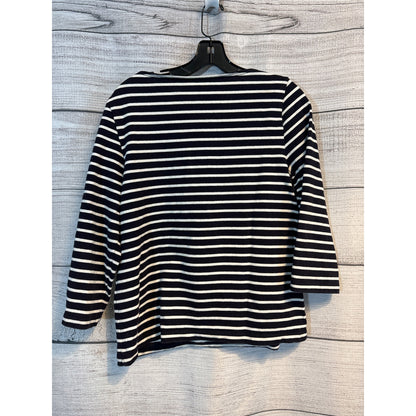 Lands End Black & White Striped 3/4 Sleeve Cotton Top Size M