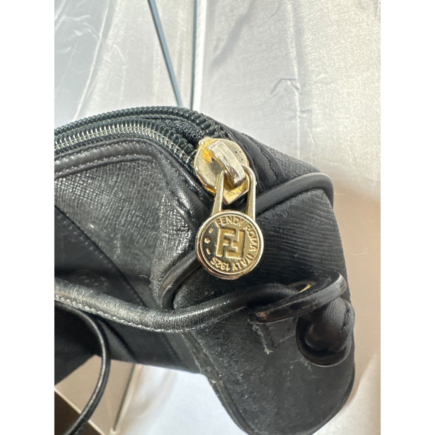 Fendi Vintage Black Leather Small Handbag With Dust Bag Italy