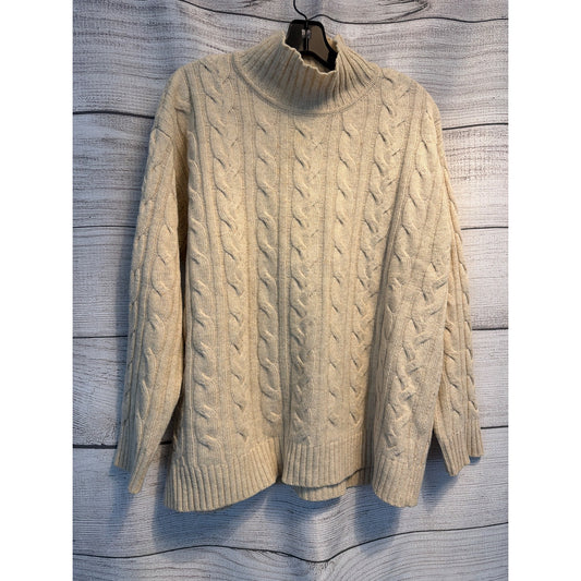 J. Jill Cable Knit Wool Blend Pullover Turtleneck Sweater Size L