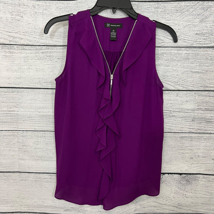 INC Sleeveless Ruffled Purple Blouse With Zipper & Shirred Back, Size XS