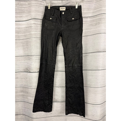 Zadig & Voltaire Black Faux Leather Flare Hippie Cuir Froisse Pants Size 34