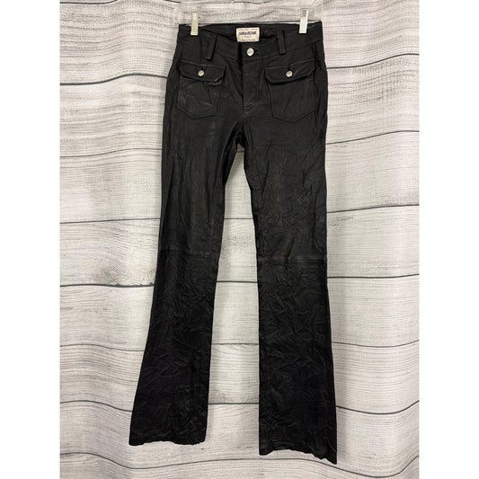 Zadig & Voltaire Black Faux Leather Flare Hippie Cuir Froisse Pants Size 34