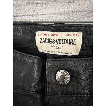 Zadig & Voltaire Black Faux Leather Flare Hippie Cuir Froisse Pants Size 34