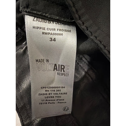 Zadig & Voltaire Black Faux Leather Flare Hippie Cuir Froisse Pants Size 34