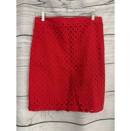 Kenar Red Eyelet Lace Pencil Skirt Size 6