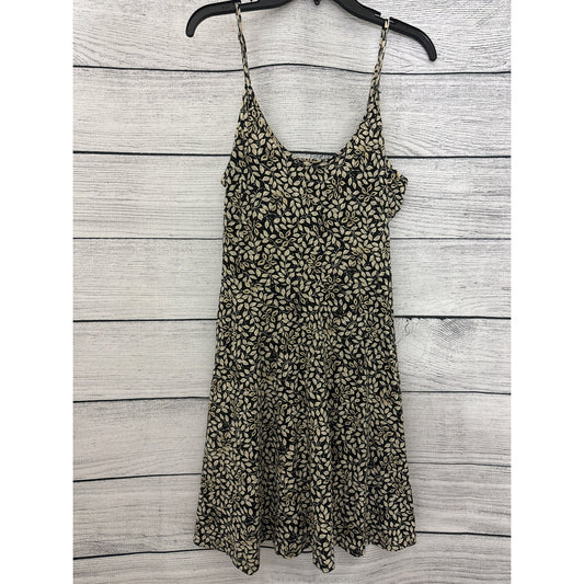 Acevog Black & Beige Leaf Print Spaghetti Strap Dress Size L