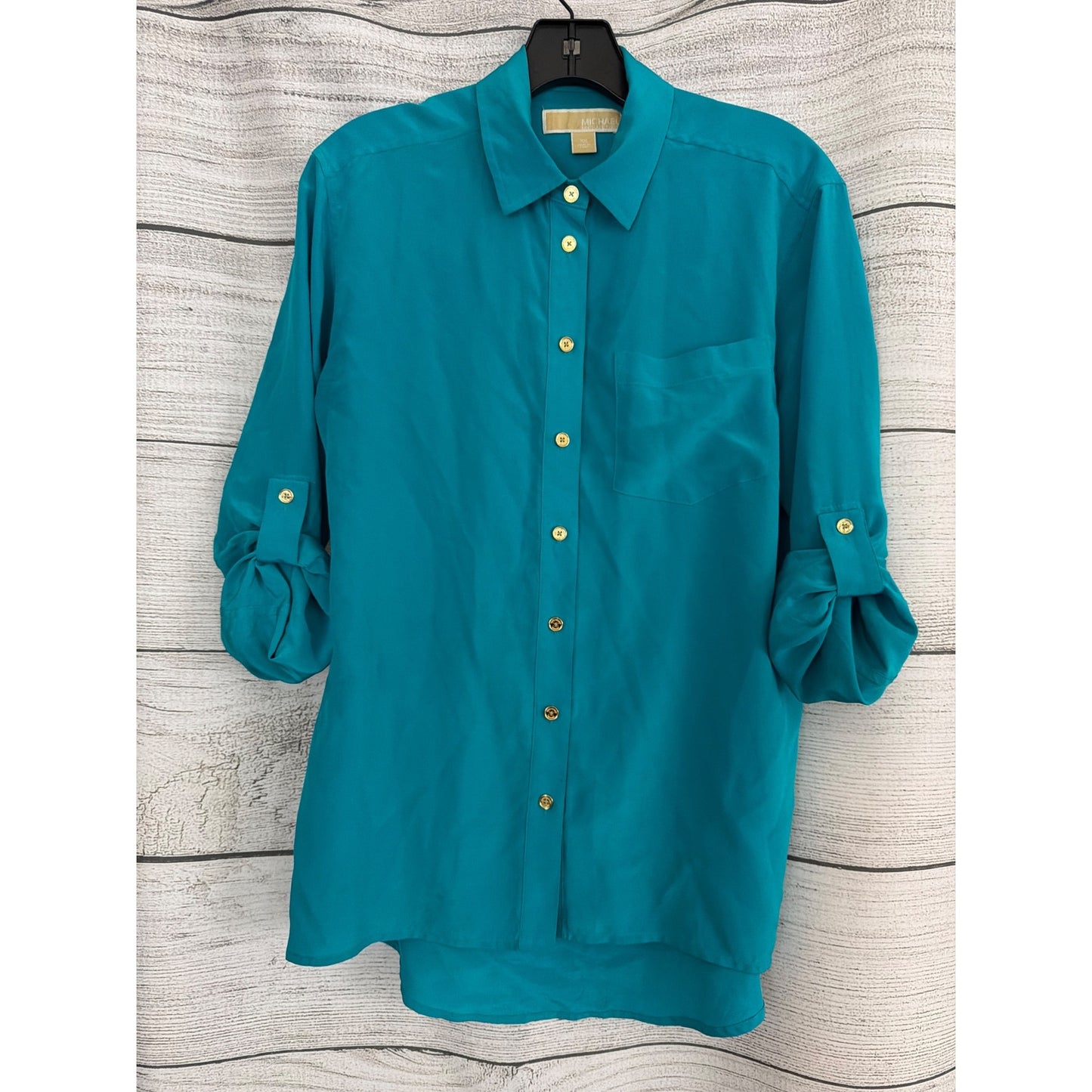 Michael Michael Kors Teal Button-Down Roll-Up Sleeves Shirt Size XS