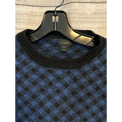 J. Crew Mens Lambs Wool Blue & Black Checkered Sweater Size M