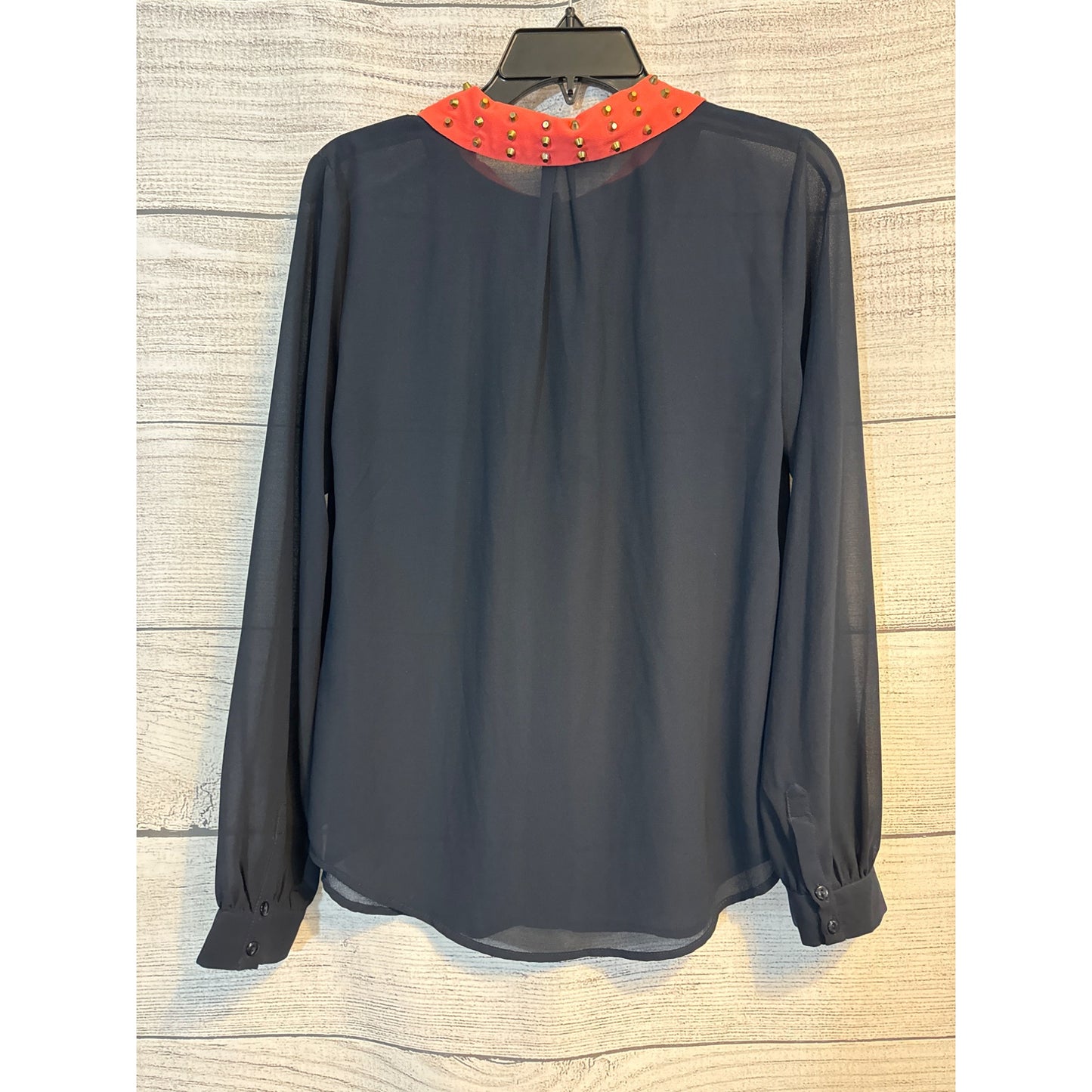 Lucca Couture Navy Blouse Studded Collar Size M