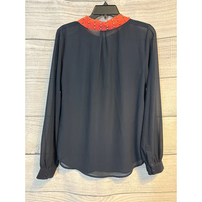 Lucca Couture Navy Blouse Studded Collar Size M