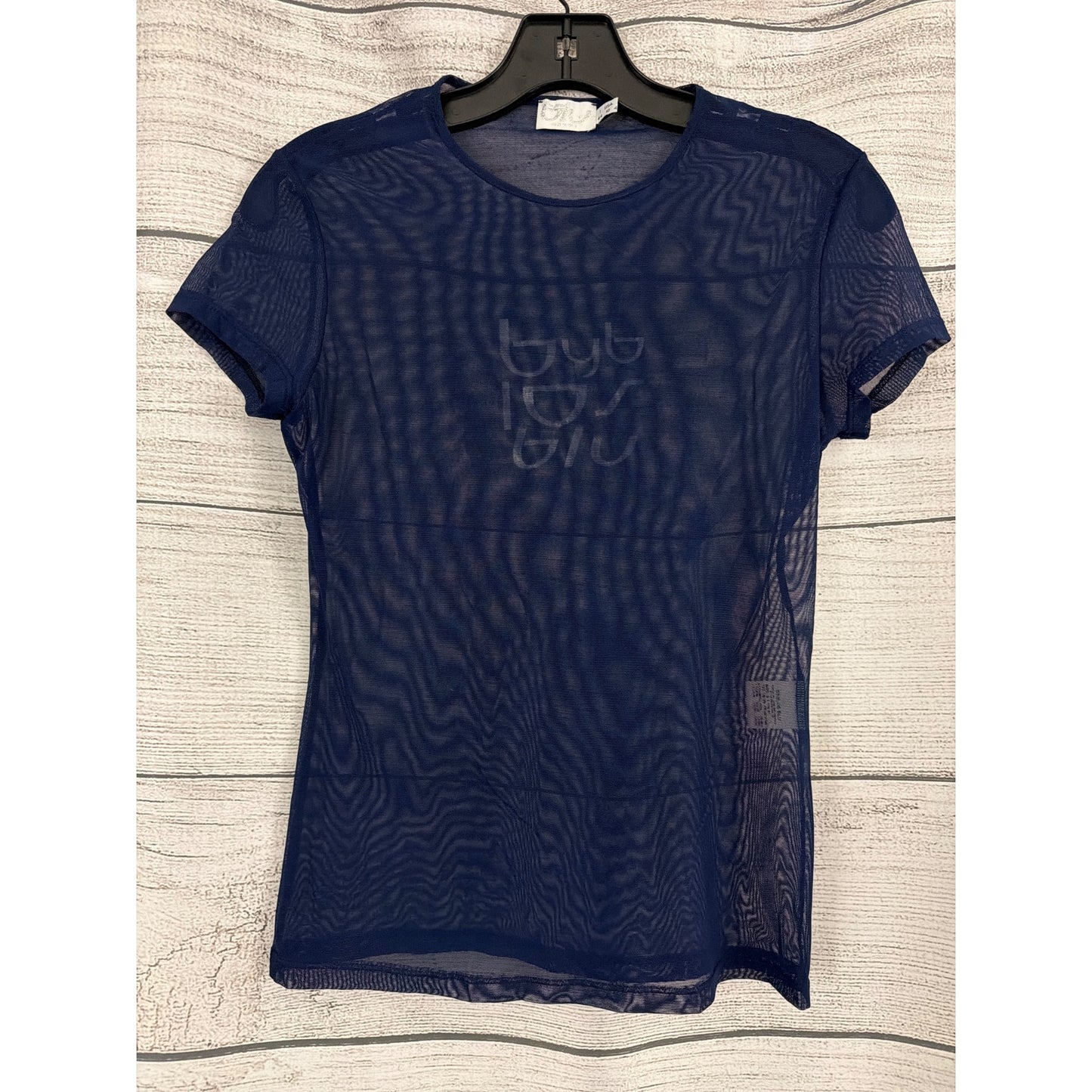 Byblos Blu Sheer Mesh Short Sleeve Top Navy Blue Size 44/10
