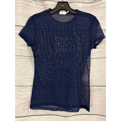 Byblos Blu Sheer Mesh Short Sleeve Top Navy Blue Size 44/10