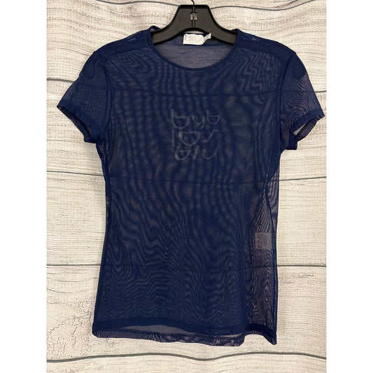 Byblos Blu Sheer Mesh Short Sleeve Top Navy Blue Size 44/10