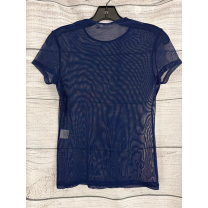Byblos Blu Sheer Mesh Short Sleeve Top Navy Blue Size 44/10