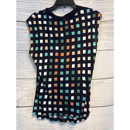 Hugo Boss Esanta Multi Color Check Draped Sleeveless Top M