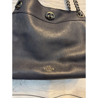 Coach Turnlock Edie Shoulder Bag Purse Dark blue pebbled Leather