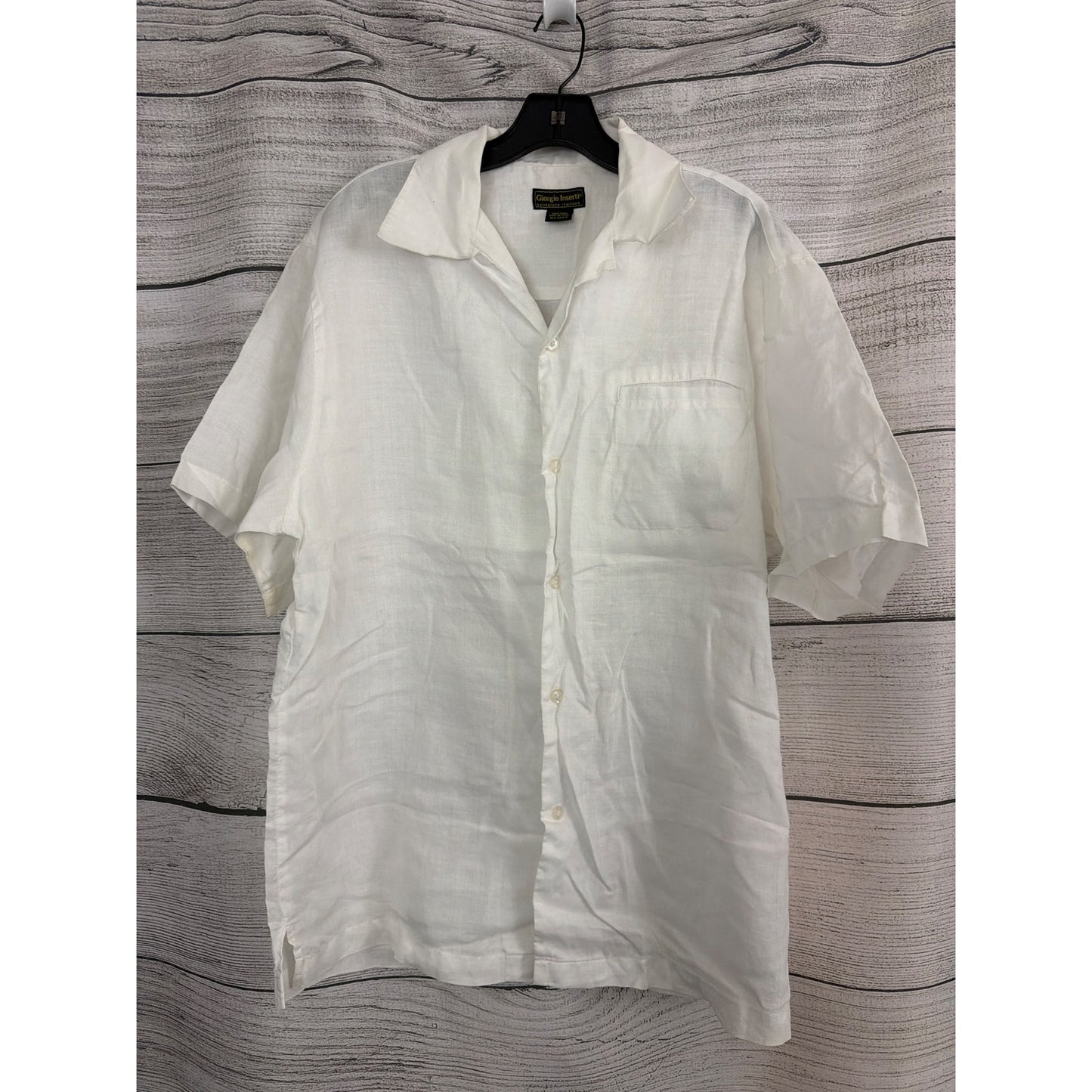 Mens Giorgio Inserti White Linen Button-Up Shirt Size L