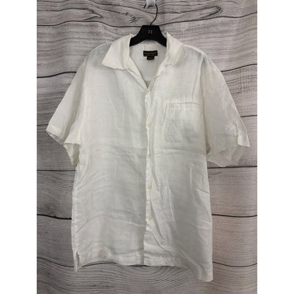 Mens Giorgio Inserti White Linen Button-Up Shirt Size L