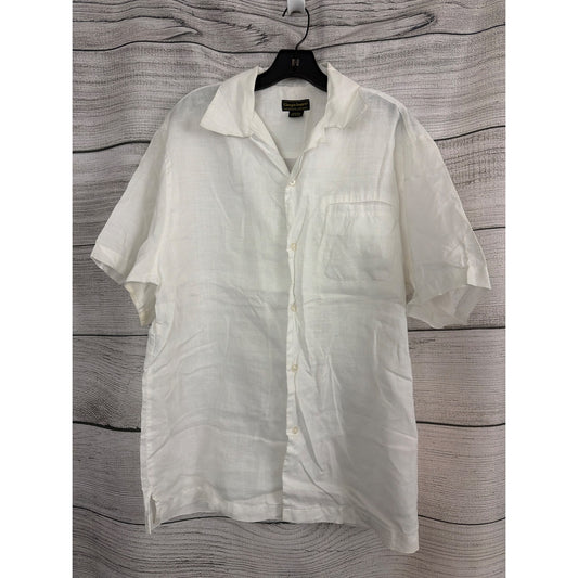 Mens Giorgio Inserti White Linen Button-Up Shirt Size L