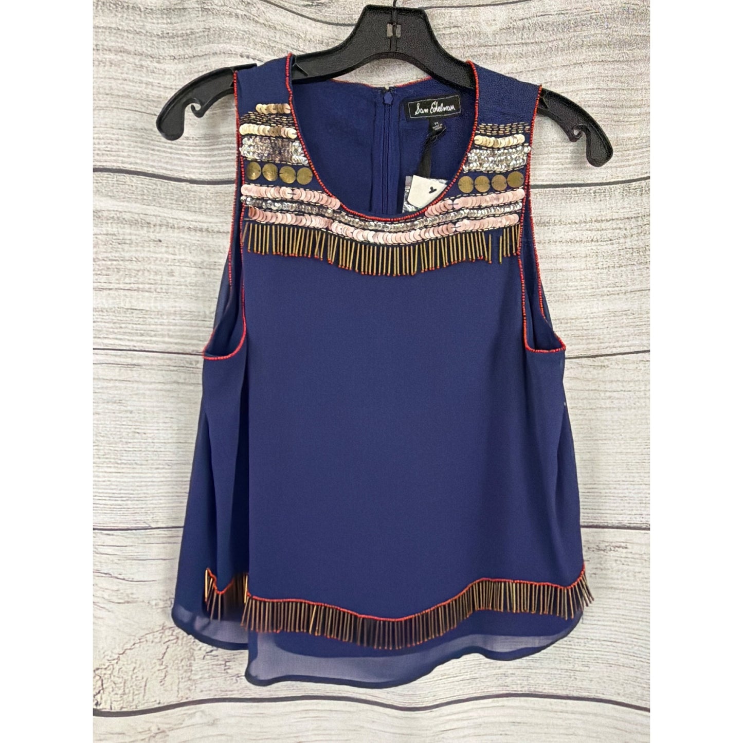 NWT Sam Edelman Bohemian Rhapsody Metallic Sequined Sleeveless Blouse Size M