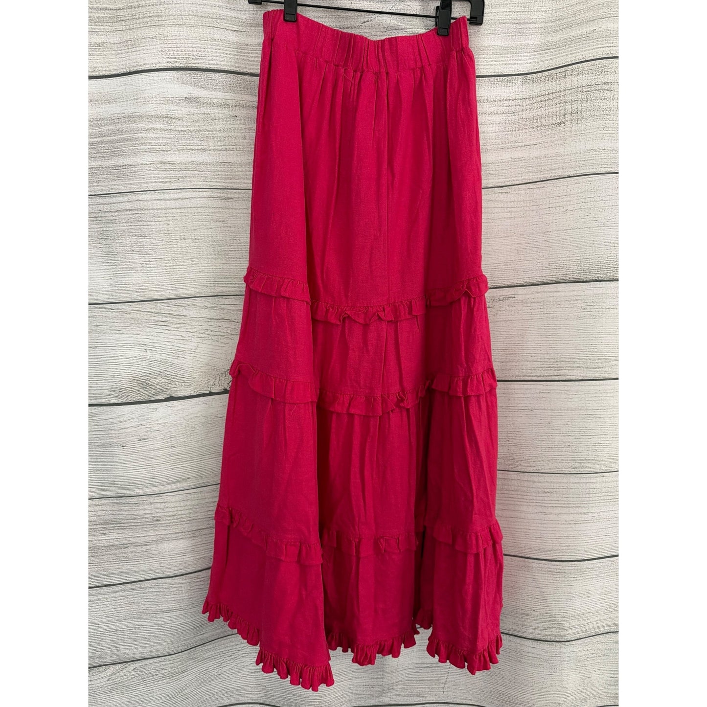 NWT Cupio Linen Brightrose Tiered Maxi Skirt Size S