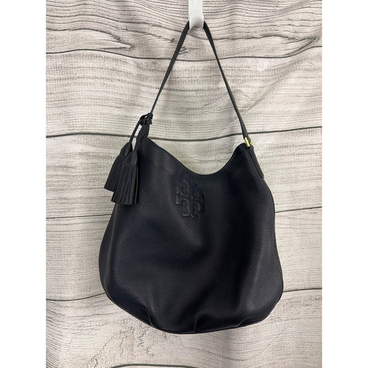 Tory Burch Navy Thea Hobo Bag With Tassel and Gold Hardware