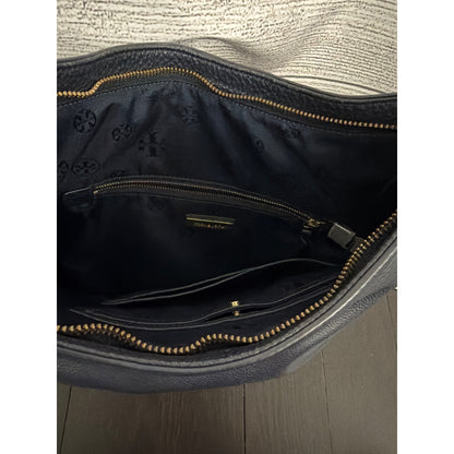 Tory Burch Navy Thea Hobo Bag With Tassel and Gold Hardware