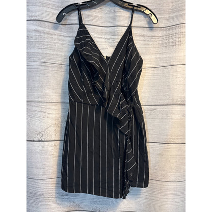 She + Sky Black & White Striped Wrap-Style Romper Size L