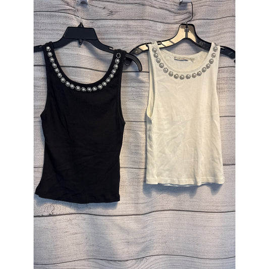 Alice + Olivia Kori Pearl Embellished Ribbed Tank Tops Size S