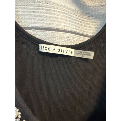 Alice + Olivia Kori Pearl Embellished Ribbed Tank Tops Size S