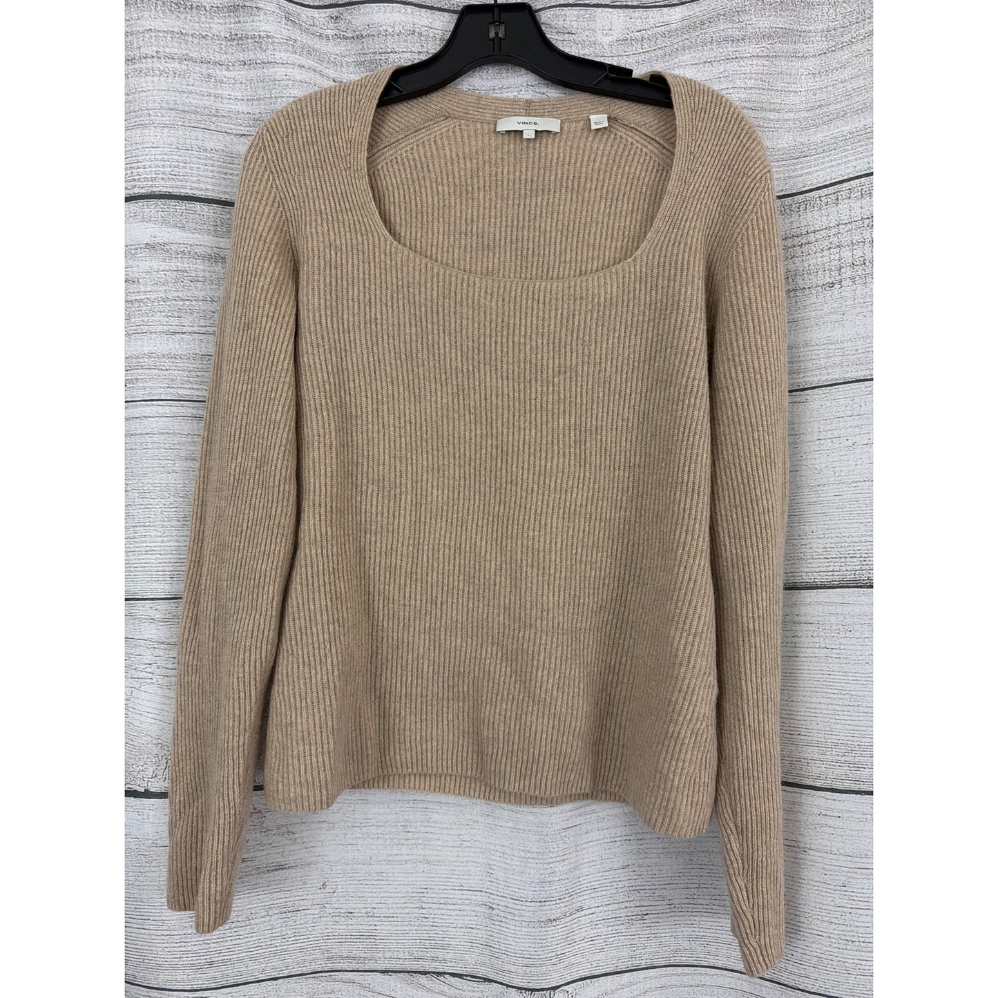 Vince Cashmere Ribbed Beige Long-Sleeve Sweater Size L