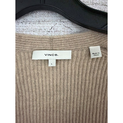 Vince Cashmere Ribbed Beige Long-Sleeve Sweater Size L