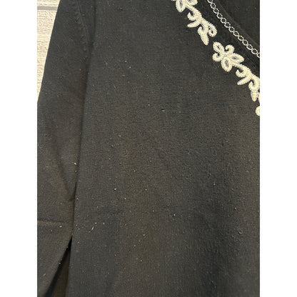 Notations Embellished Black Sweater Top With Silver Trim 3/4 Sleeves Size PM