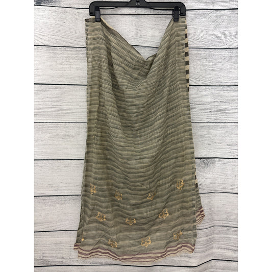 Striped Sheer Scarf With Gold Embroidery